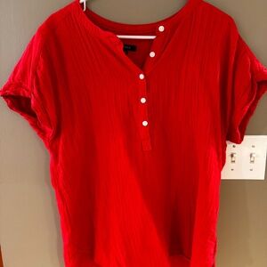Quince Red Button-Up Top
